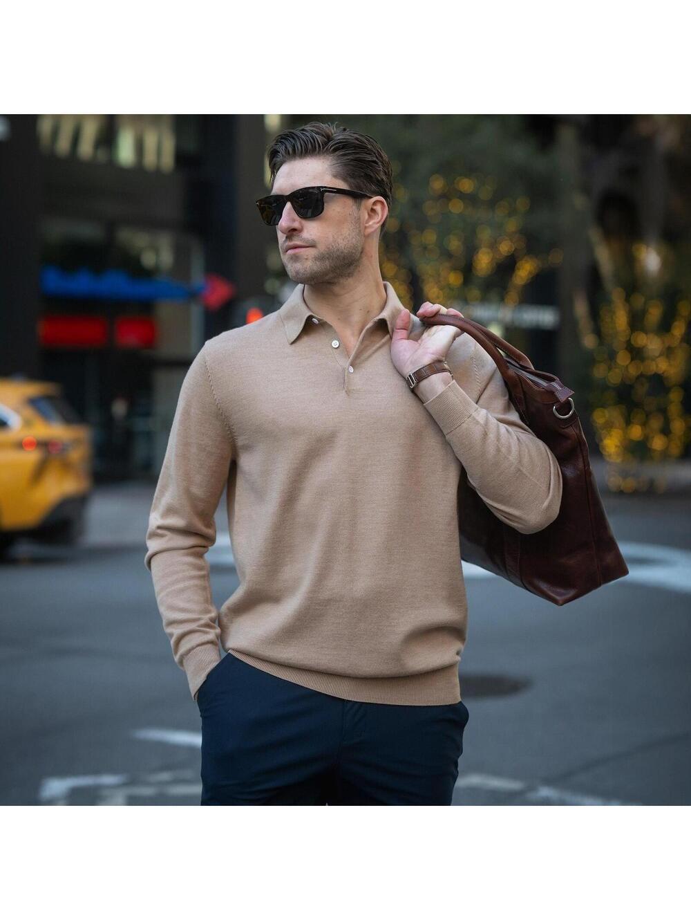 Collars & Co. NWT Bellagio Three Button Long Sleeve Merino Polo - Size Large